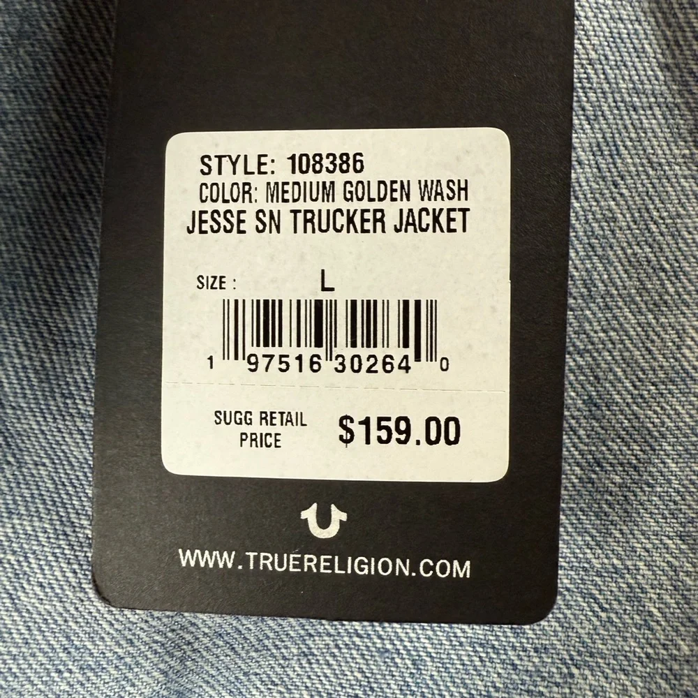 True Religion Light Blue Jesse Denim Trucker Jacket size Large‎